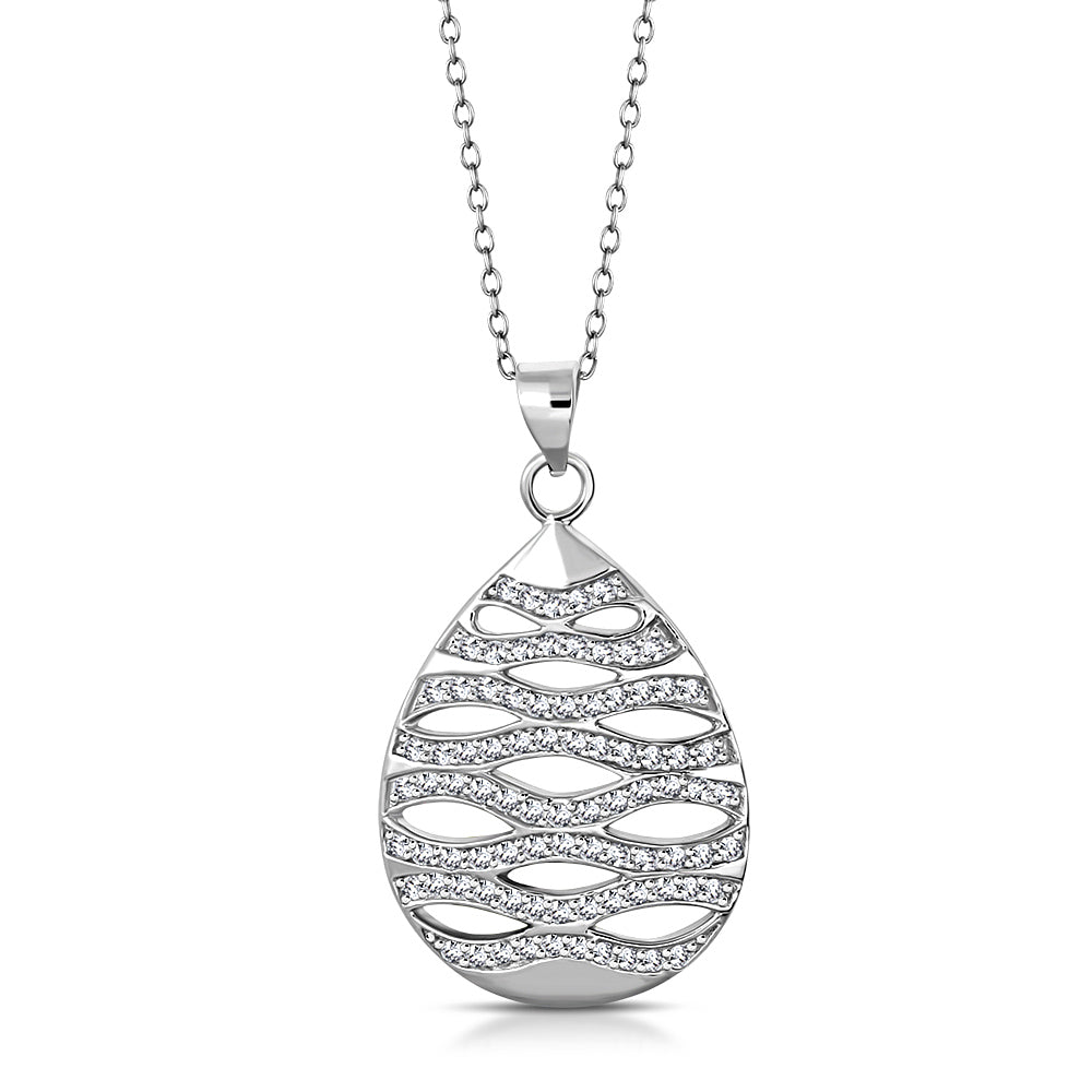925 Sterling Silver Clear CZ Teardrop Ornament Large Statement Pendant Necklace