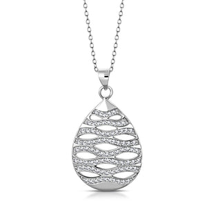 925 Sterling Silver Clear CZ Teardrop Ornament Large Statement Pendant Necklace