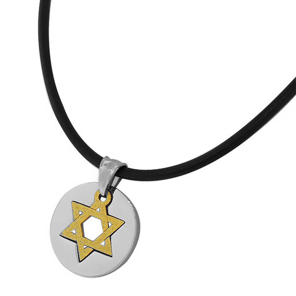 Stainless Steel Two-Tone Jewish Star of David Mens Pendant Necklace Chain