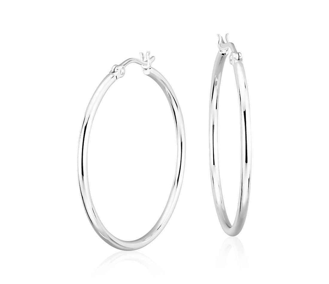 925 Sterling Silver Classic Polished Hoop Earrings, 1.35" Diameter