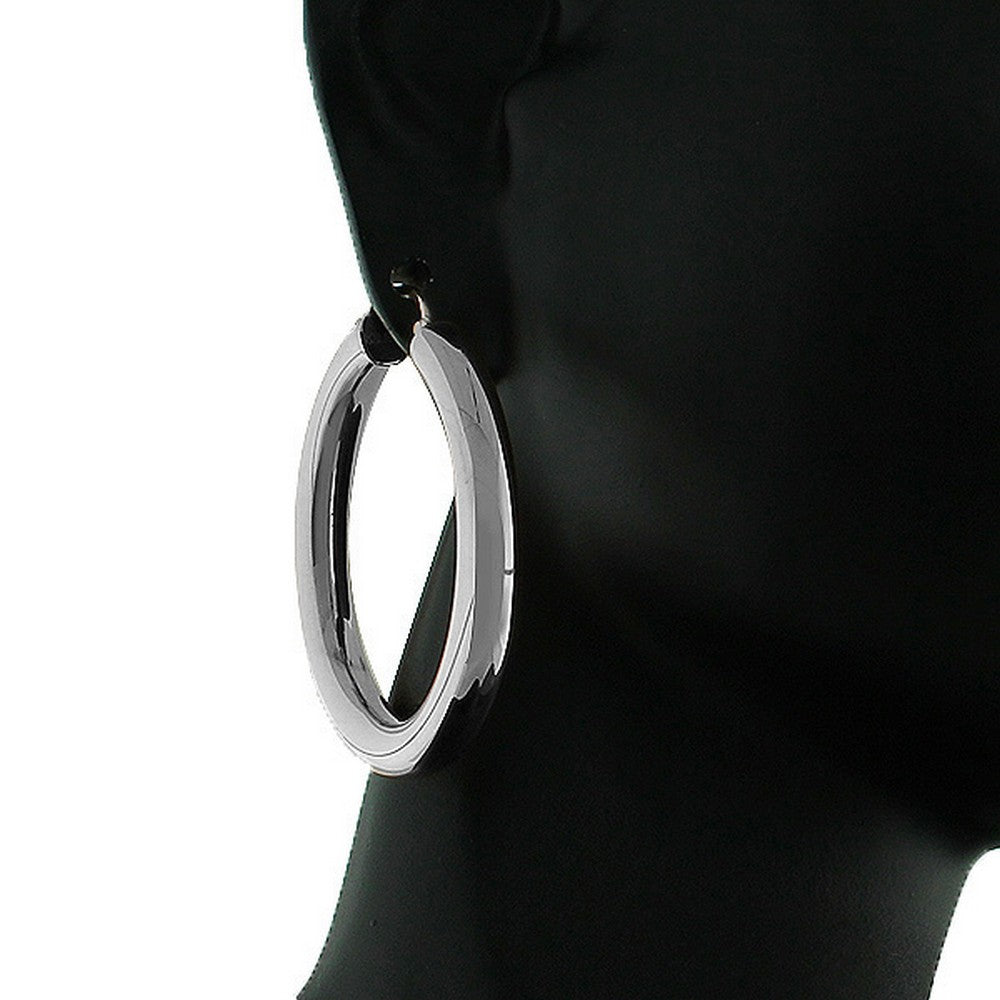 Stainless Steel Silver-Tone Classic Hoop Earrings