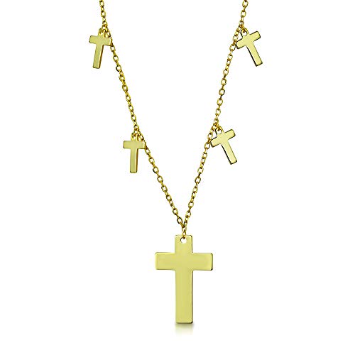 My Daily Styles Cross Necklace Pendant 925 Sterling Silver Y-Shape with Extra Small Crosses Accents