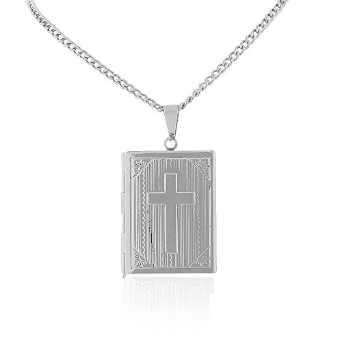 Gold Bible Locket Necklace Pendant Stainless Steel