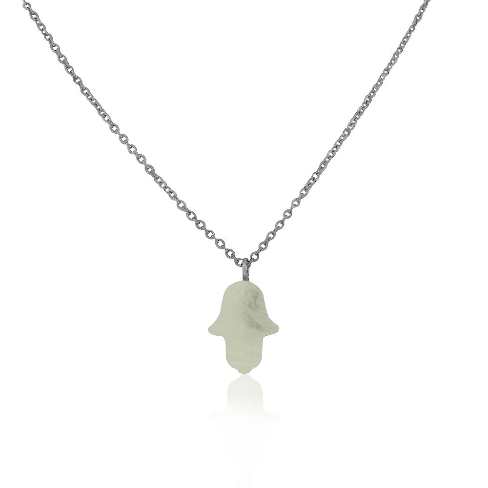 Mother of Pearl Stainless Steel Hamsa Hand Necklace