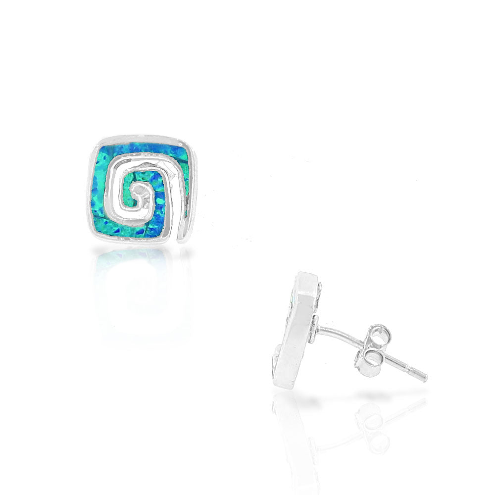 Sterling Silver Blue Turquoise-Tone Simulated Opal Whirlpool Stud Earrings