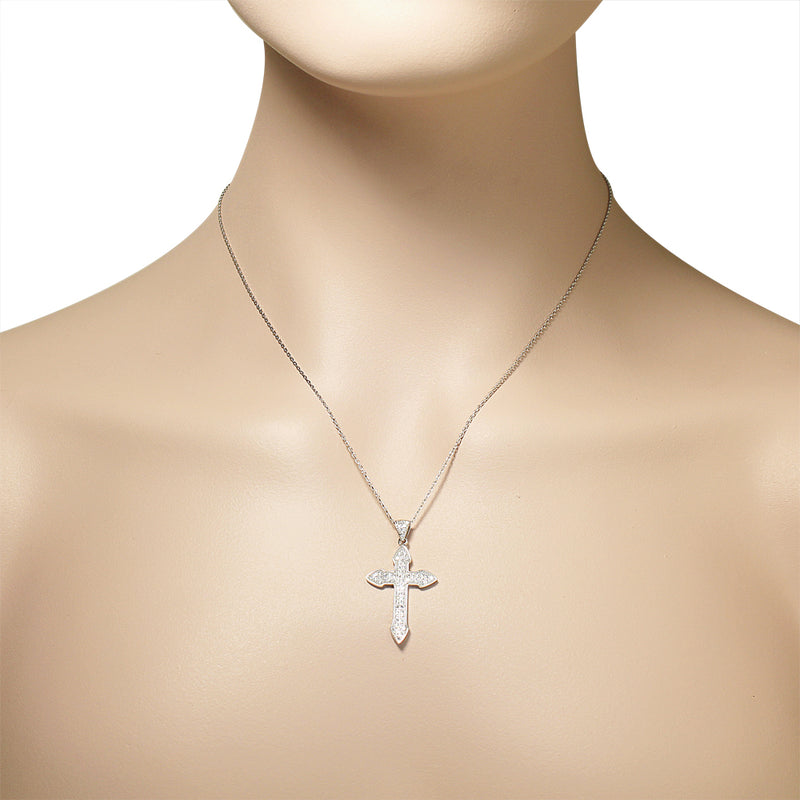 Cubic Zirconia Pavé Cross Necklace Pendant Sterling Silver