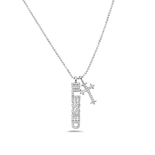My Daily Styles 925 Sterling Silver Blessed Cross Cubic Zirconia Pendant Necklace With Adjustable Chain 16"-18"