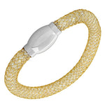 Stainless Steel Yellow Gold-Tone White CZ Mesh Bangle Bracelet