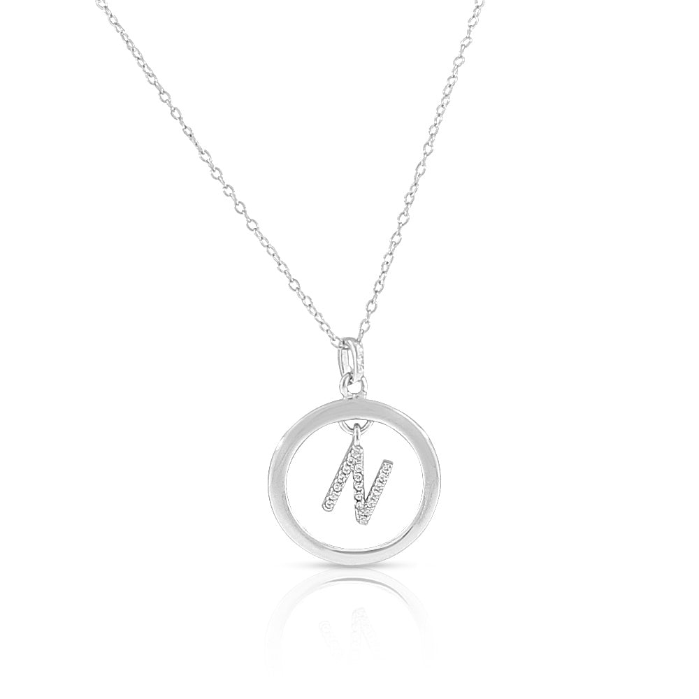 925 Sterling Silver CZ Circle Letter Initial Pendant Necklace