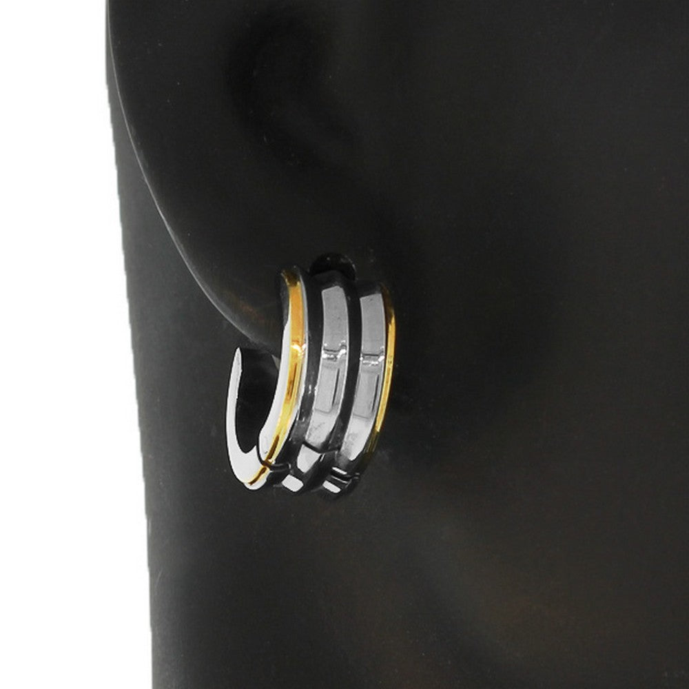Stainless Steel Two-Tone Polished Hoop Huggie Earrings