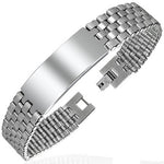Stainless Steel Silver-Tone Name Tag Mesh Link Chain Bracelet