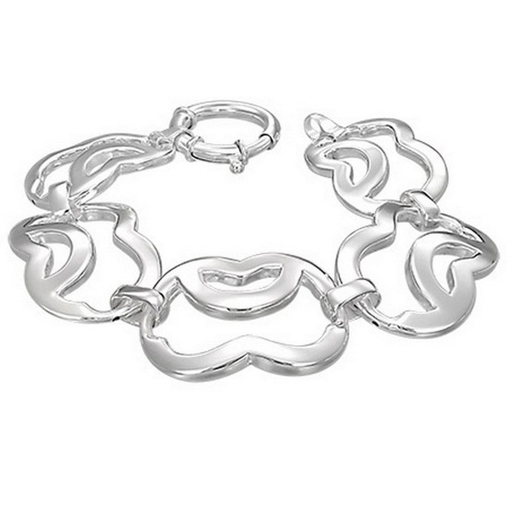 925 Sterling Silver Heart Charm Link Chain Womens Bracelet