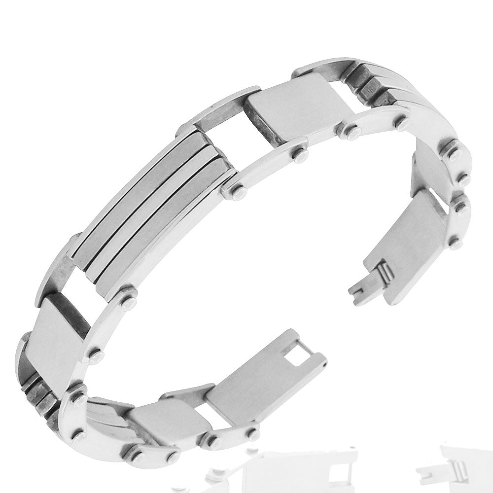 Stainless Steel Silver-Tone Link Mens Bracelet