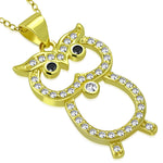 925 Sterling Silver Yellow Gold-Tone White Black CZ Owl Bird Pendant Necklace