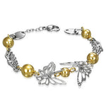 Stainless Steel Two-Tone Circle Butterflies Link Womens Bracelet