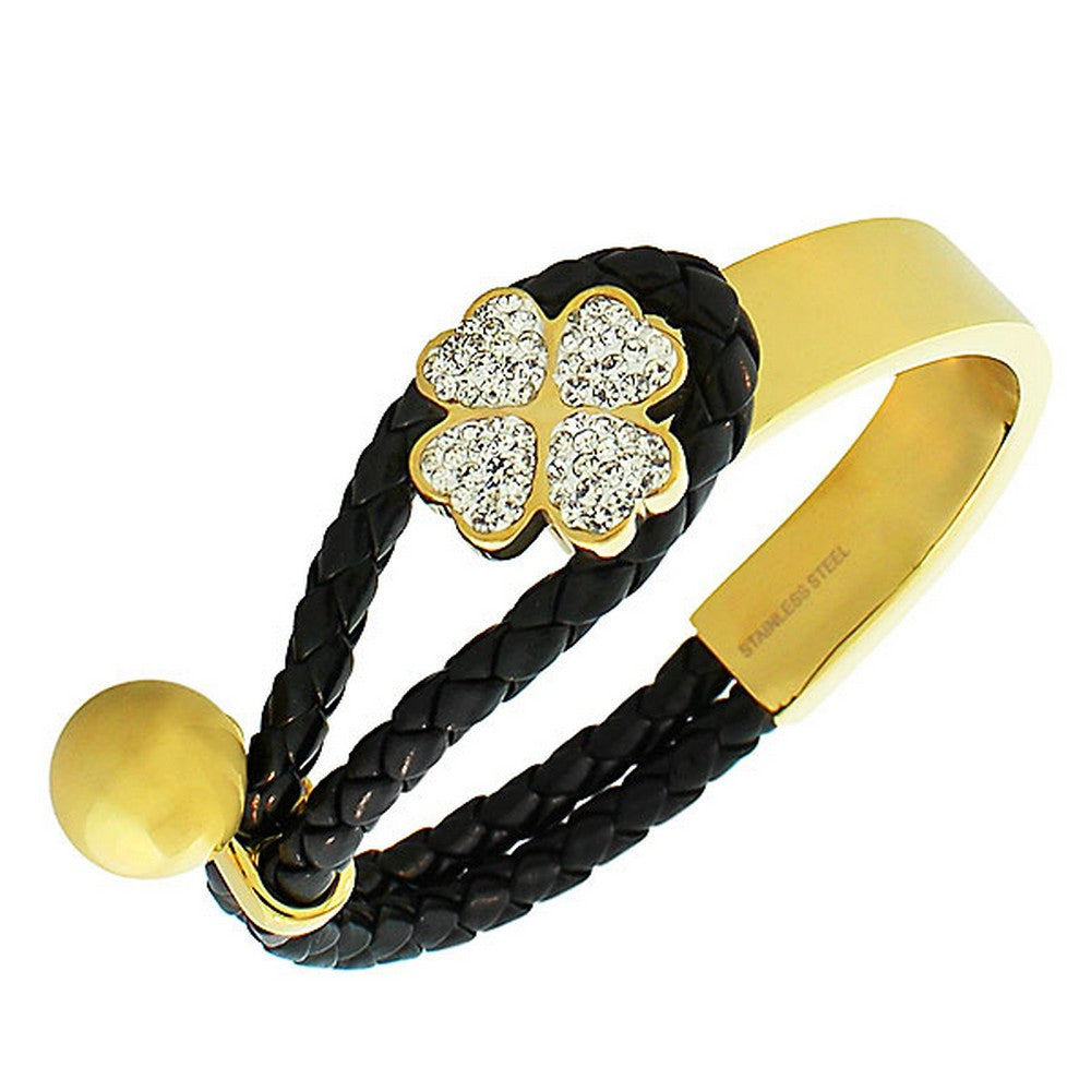 Stainless Steel Gold-Tone and Silver-Tone White CZ Stretch Bracelet
