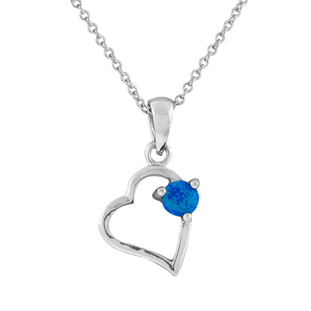 925 Sterling Silver Blue Turquoise-Tone Simulated Opal Love Heart Pendant Necklace