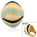 My Daily Styles Fashion Alloy Yellow Gold-Tone Turquoise-Tone Brown Clear CZ Statement Cocktail Ring