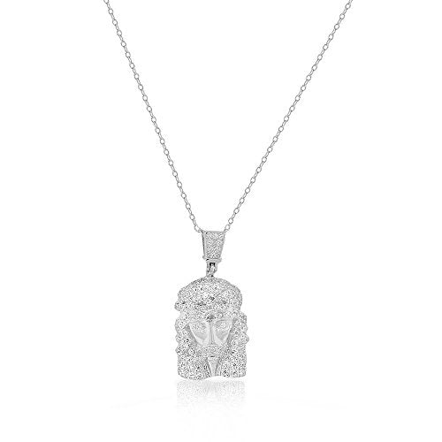 925 Sterling Silver Yellow Gold-Tone CZ Religious Jesus Pendant Necklace