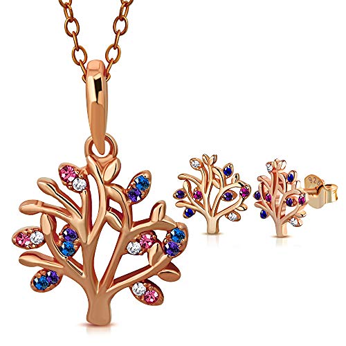 925 Sterling Silver CZ Tree of Life Necklace Earrings Set