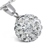 Stainless Steel Silver-Tone Bead Ball White CZ Pendant Necklace