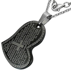 Stainless Steel Two-Tone Greek Key Lords Prayer Love Heart Necklace