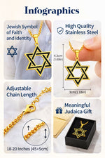 My Daily Styles Men’s Stainless Steel Star of David Pendant Necklace – Black Enamel Inlay Magen David with 24 Inch Chain, Available in Gold Tone or Silver