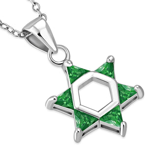 925 Sterling Silver Jewish Star of David Pink CZ Womens Girls Pendant Necklace