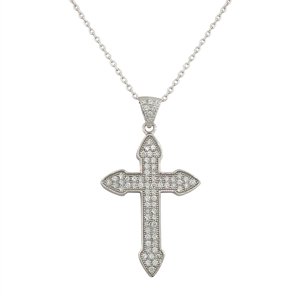 925 Sterling Silver Womens Classic Latin Cross CZ Religious Pendant Necklace