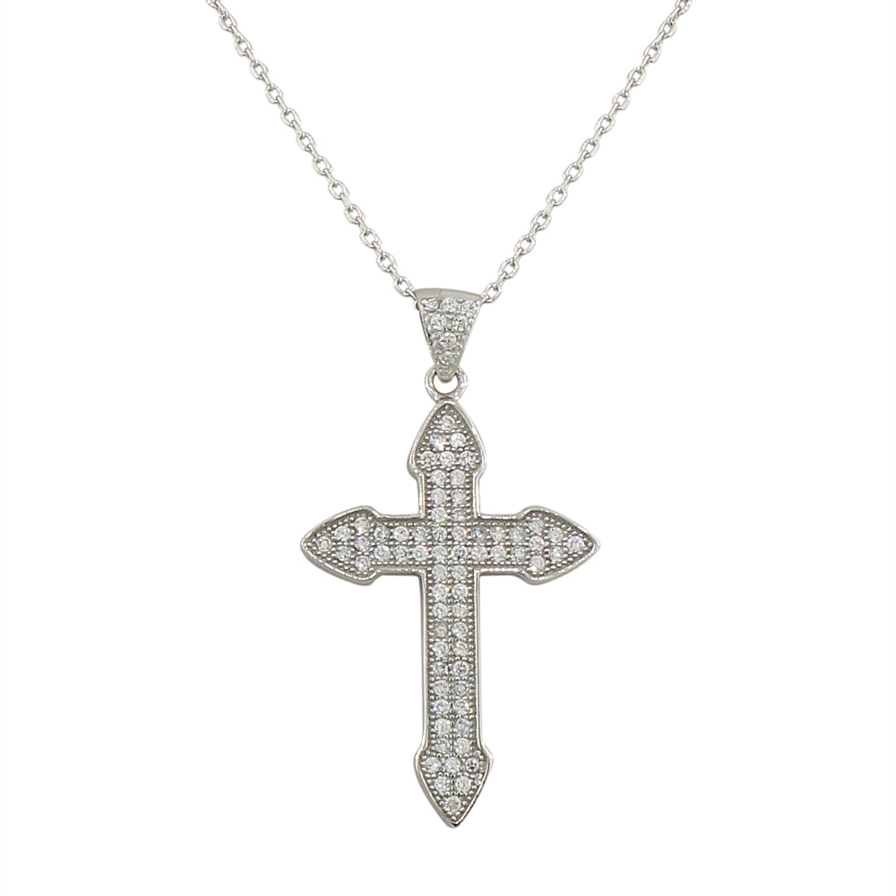 Cubic Zirconia Pavé Cross Necklace Pendant Sterling Silver