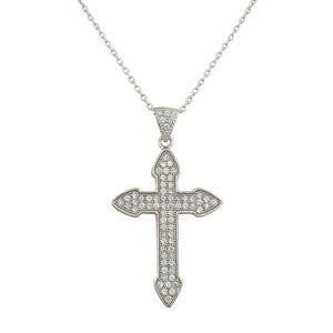 925 Sterling Silver Womens Classic Latin Cross CZ Religious Pendant Necklace