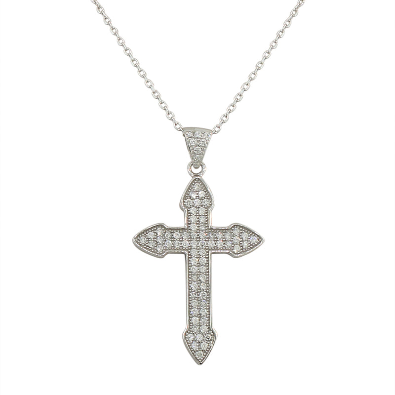 Cubic Zirconia Pavé Cross Necklace Pendant Sterling Silver