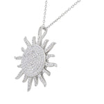 925 Sterling Silver White Clear CZ Sun Pendant Necklace, 18"