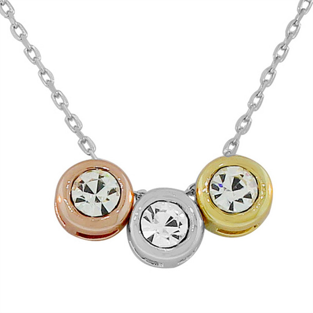 925 Sterling Silver Yellow Rose Three Triple CZ Pendant Necklace