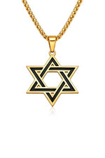 My Daily Styles Men’s Stainless Steel Star of David Pendant Necklace – Black Enamel Inlay Magen David with 24 Inch Chain, Available in Gold Tone or Silver