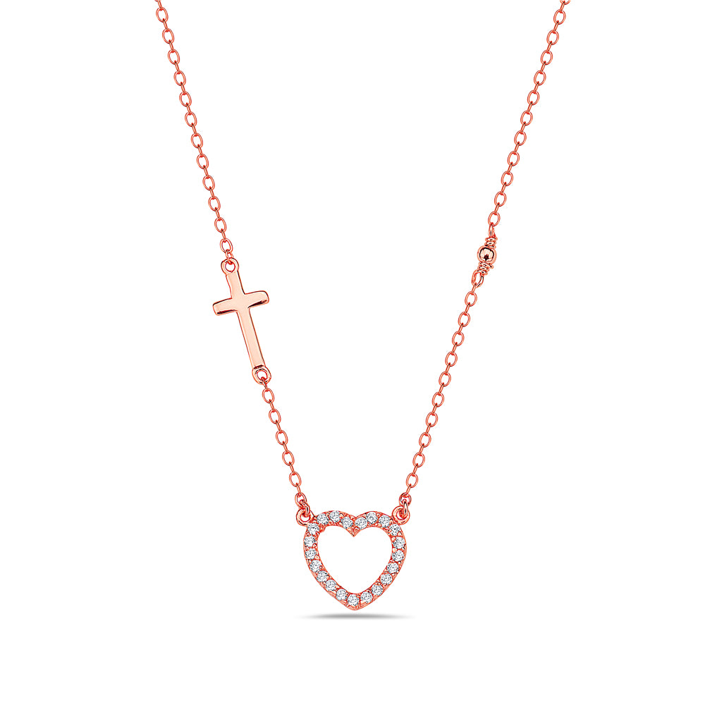 Crystal Rose Cross Heart Necklace