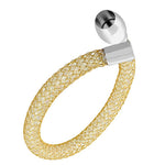 Stainless Steel Yellow Gold-Tone White CZ Mesh Bangle Bracelet