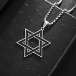 My Daily Styles Men’s Stainless Steel Star of David Pendant Necklace – Black Enamel Inlay Magen David with 24 Inch Chain, Available in Gold Tone or Silver