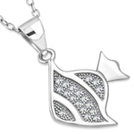 925 Sterling Silver White Clear CZ Marine Fish Pendant Necklace, 18"