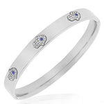 Stainless Steel Yellow Gold-Tone White Blue CZ Hamsa Good Luck Bangle Bracelet