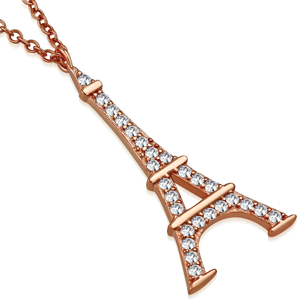 Gold Eiffel Tower Necklace Pendant Sterling Silver