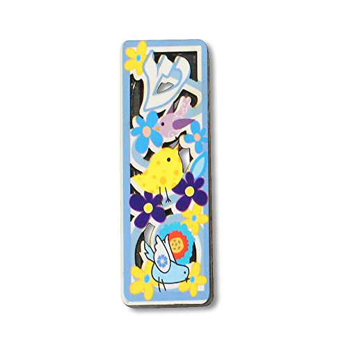 Small Wooden Mezuzah Case Blue Red Butterfly Floral Shin, 3.75"