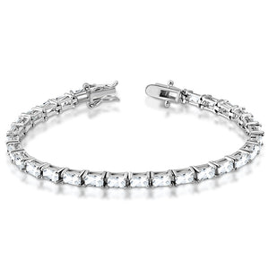 925 Sterling Silver Rectengular White Clear CZ Tennis Bracelet, 7"