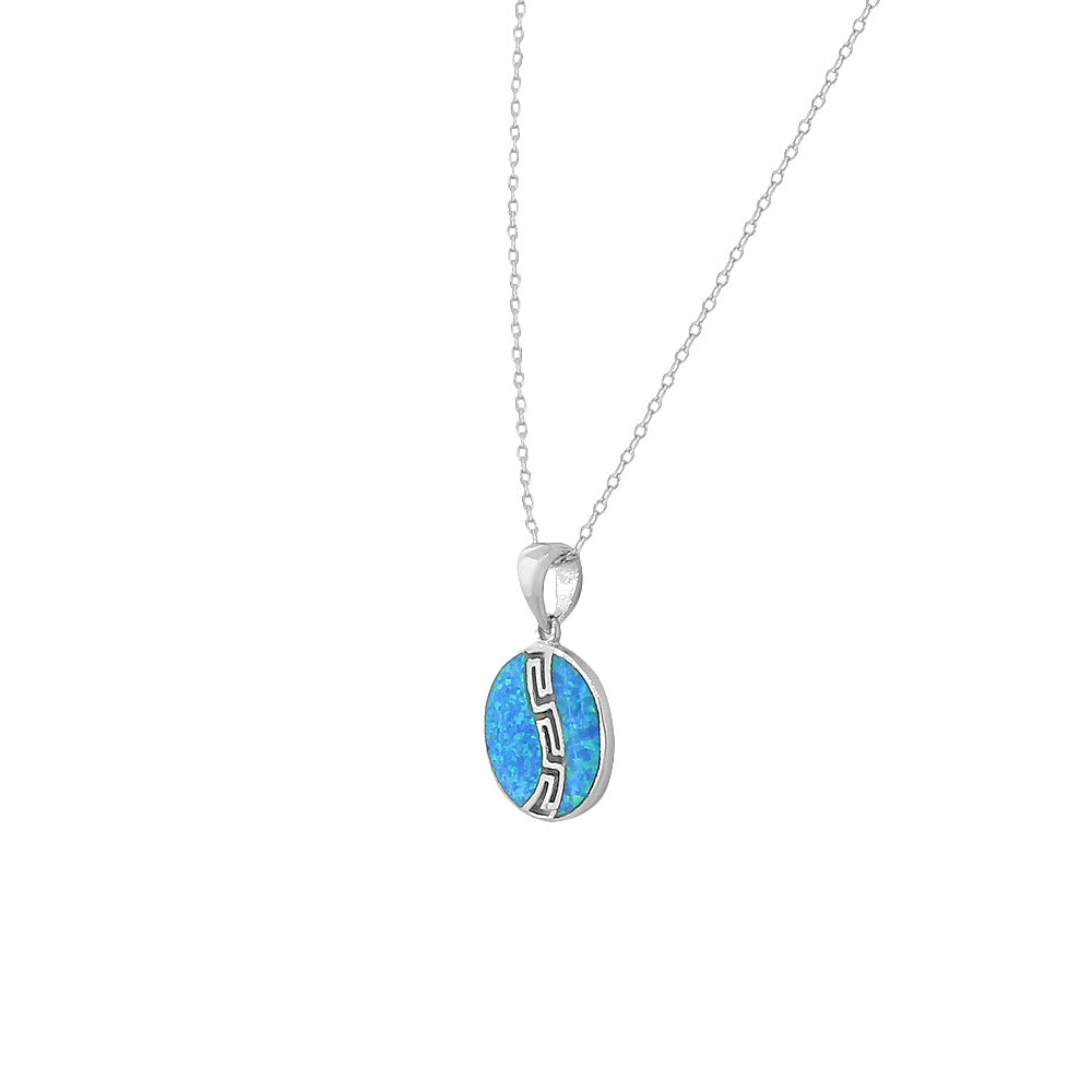925 Sterling Silver Blue Turquoise-Tone Simulated Opal Pendant Necklace