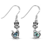 925 Sterling Silver Cat Simulated Gemstone Drop Dangle Earrings