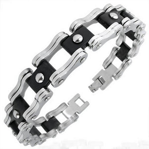 Stainless Steel Silver Black Two-Tone Mens Links Chain Bracelet