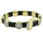 Fashion Alloy Black Leather Yellow Gold-Tone Coin Design Wristband Wrap Bracelet