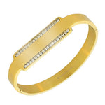 Stainless Steel Yellow Gold-Tone White CZ Bangle Bracelet