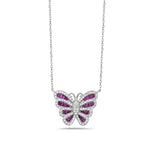 My Daily Styles Women's or Girls 925 Sterling Silver CZ Butterfly Necklace Pendant - Adjustable Cable Link Chain 16"-18"