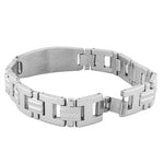 Stainless Steel Silver-Tone Religious Cross Lords Prayer Mens Chain Bracelet